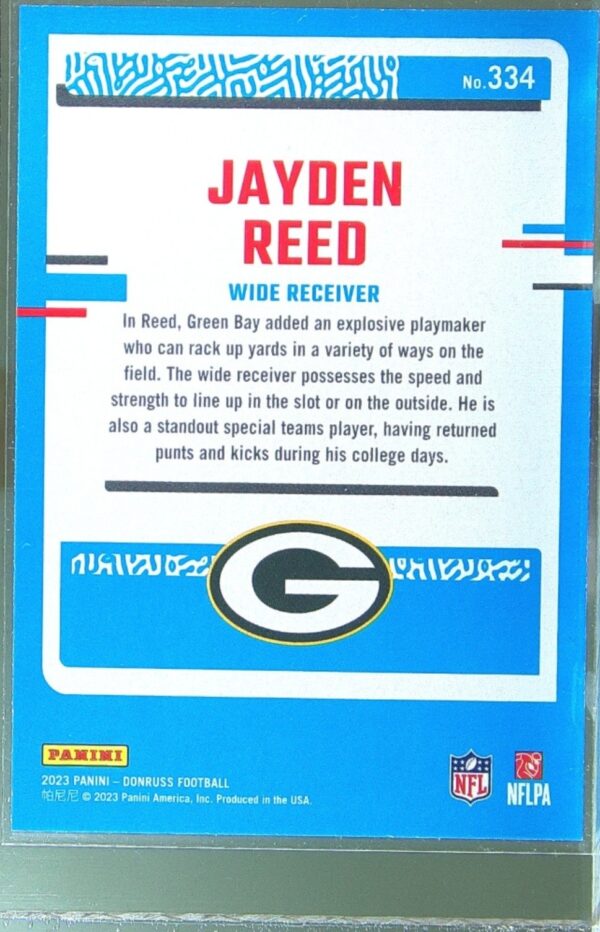 2023 Donruss Jayden Reed RC #334 Packers - Image 3