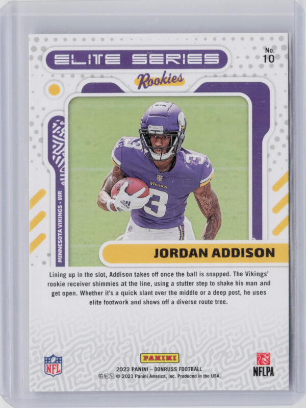 2023 Donruss Jordan Addison #10 Vikings Elite Series Rookies - Image 3
