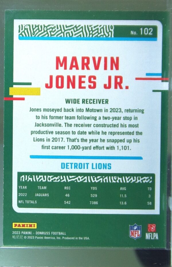 2023 Donruss Marvin Jones Jr. Press Proof Blue #102 Lions - Image 3