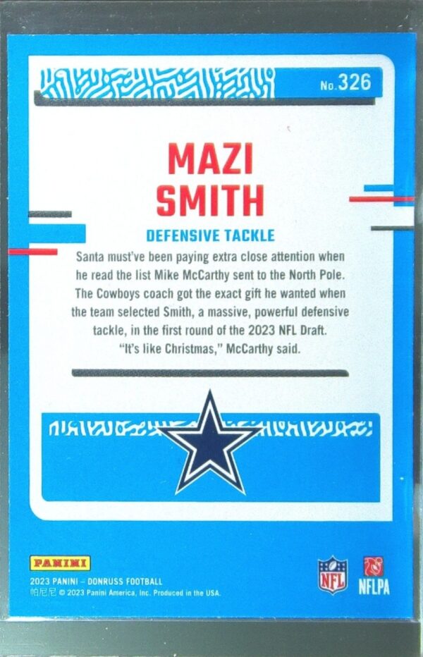 2023 Donruss Mazi Smith RC #326 Cowboys - Image 3