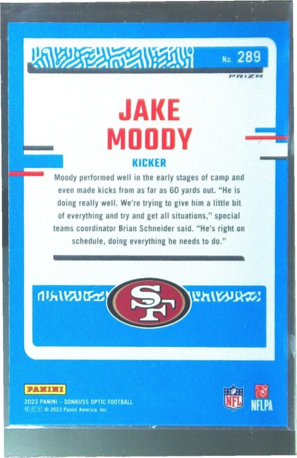 2023 Donruss Optic Jake Moody Green Hyper RC #289 49ers - Image 3