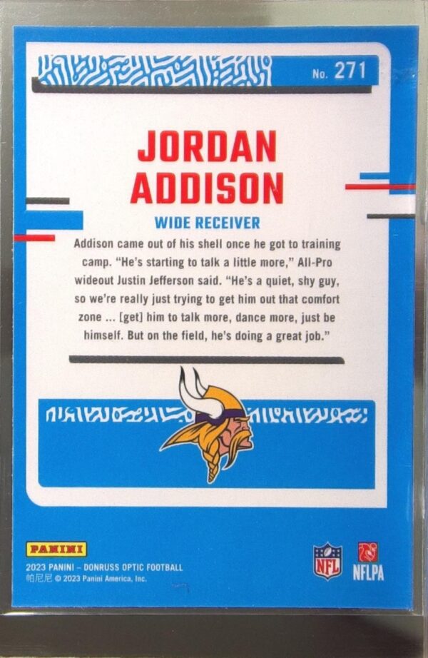 2023 Donruss Optic Jordan Addison RC #271 Vikings - Image 3