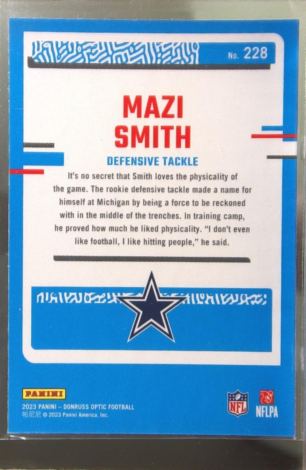2023 Donruss Optic Mazi Smith RC #228 Cowboys - Image 3