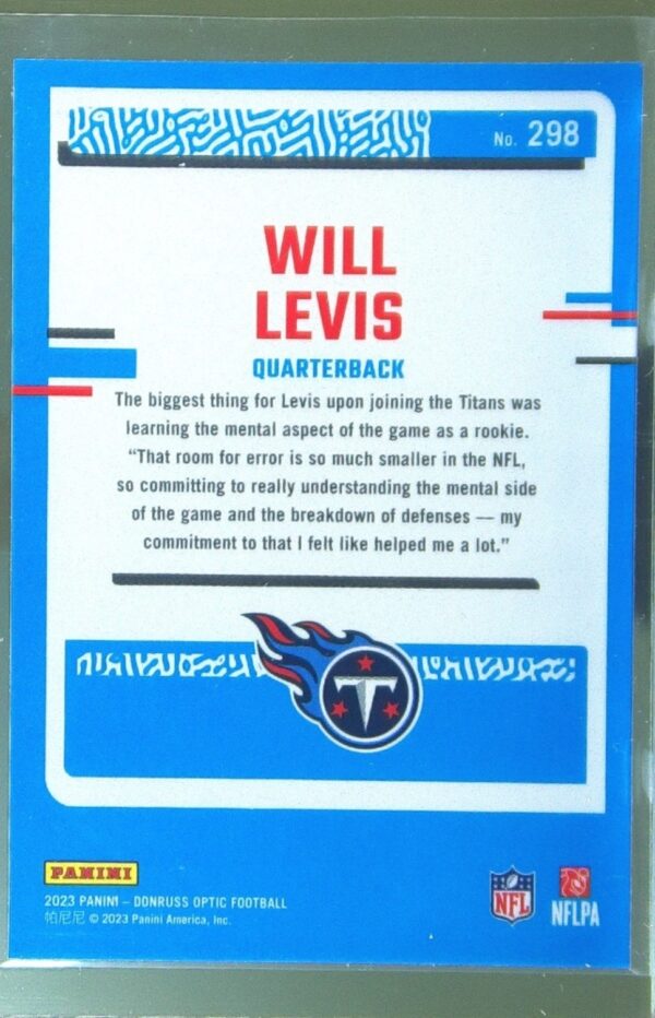 2023 Donruss Optic Will Levis RC #298 Titans - Image 3