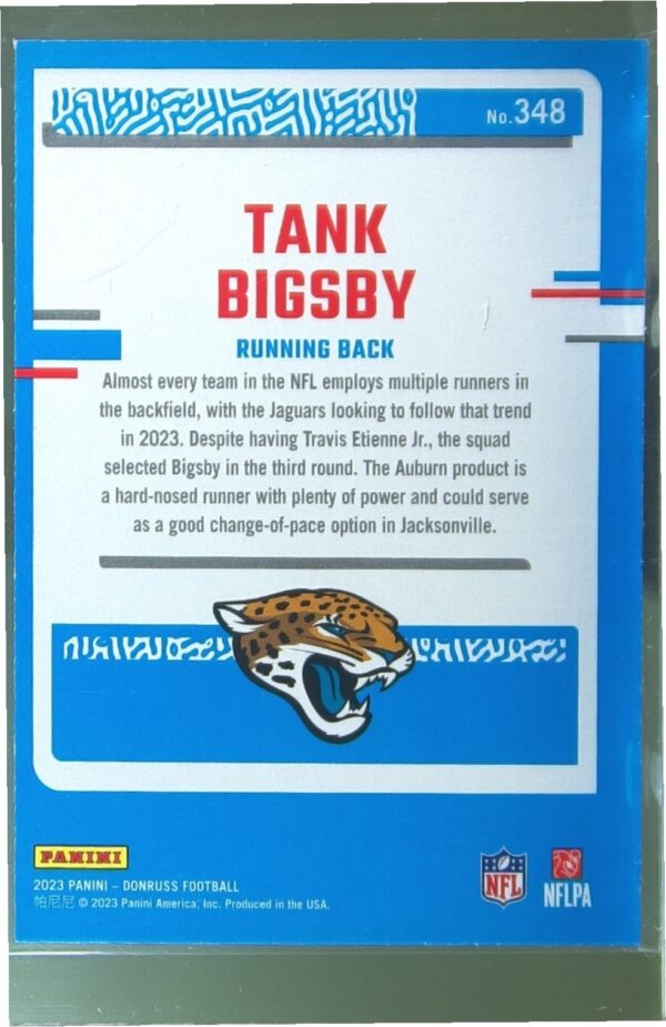 2023 Donruss Tank Bigsby Press Proof Yellow RC #348 Jaguars - Image 3