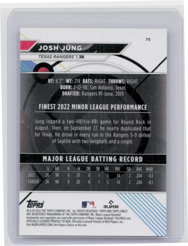 2023 Finest Josh Jung RC #75 Rangers - Image 3