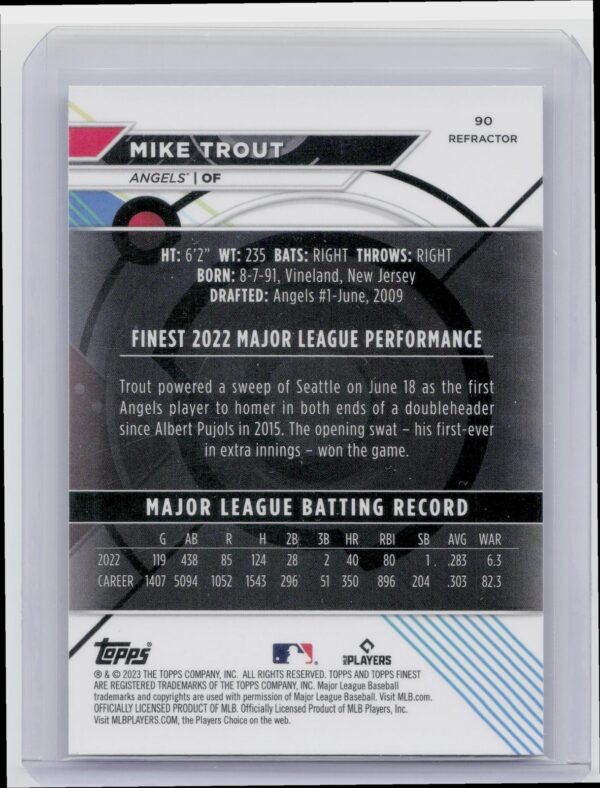 2023 Finest Mike Trout Refractor #90 Angels - Image 3