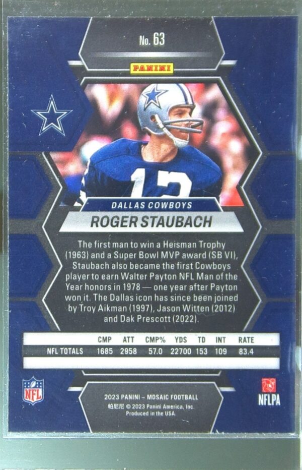 2023 Mosaic Roger Staubach #63 Cowboys - Image 3