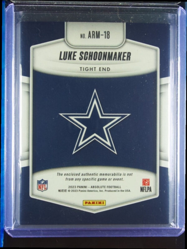 2023 Panini Absolute Luke Schoonmaker MEM #ARM-18 Cowboys Absolute Rookie Materi - Image 3