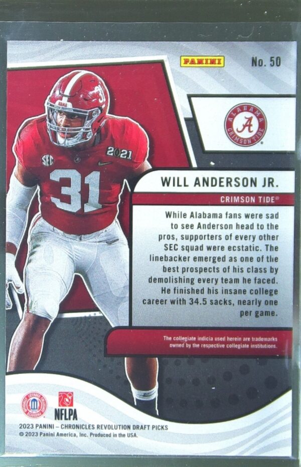 2023 Panini Chronicles Draft Picks Will Anderson Jr. RC #50 Tide Revolution - Image 3