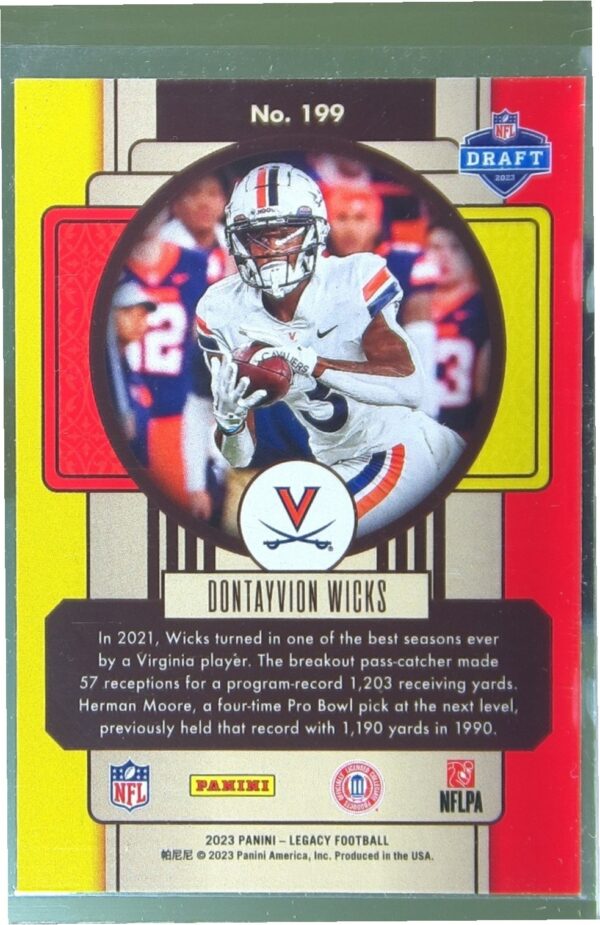 2023 Panini Legacy Dontayvion Wicks RC #199 Cavaliers - Image 3