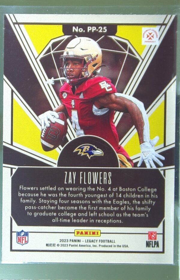 2023 Panini Legacy Zay Flowers RC #PP-25 Ravens Prized Prospects - Image 3