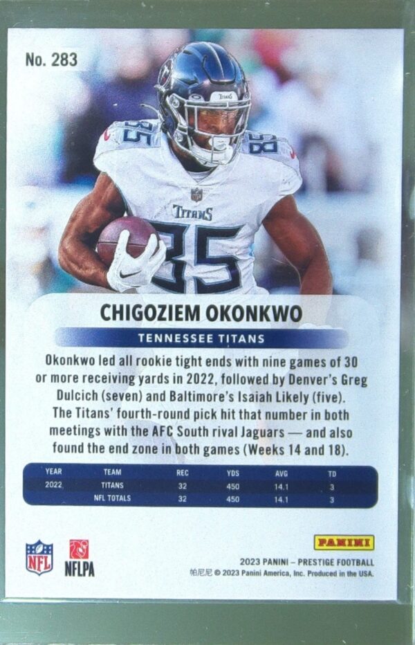 2023 Panini Prestige Chigoziem Okonkwo Xtra Points Premium Green /199 RC #283 - Image 3