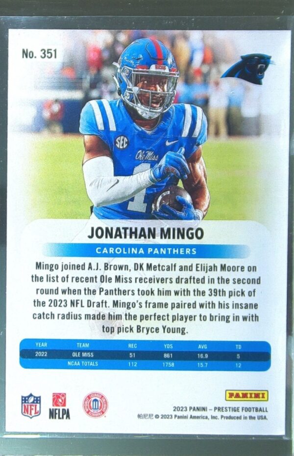 2023 Panini Prestige Jonathan Mingo RC #351 Panthers - Image 3