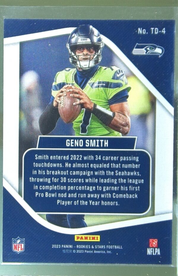 2023 Panini Rookies & Stars Geno Smith #TD-4 Seahawks Touchdown Club - Image 3