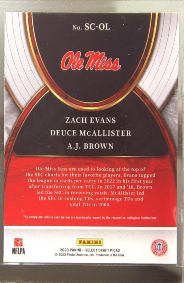 2023 Panini Select Draft Picks A.J. Brown / Deuce McAllister / Zach Evans RC - Image 3
