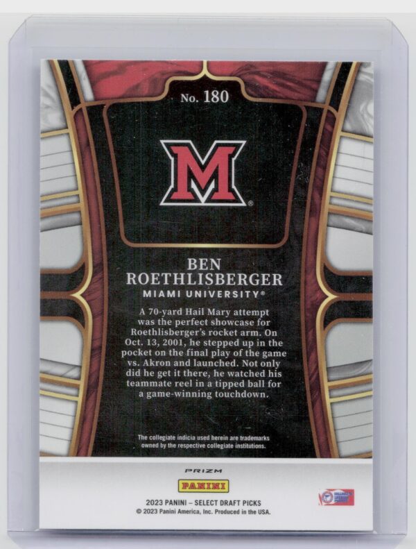 2023 Panini Select Draft Picks Ben Roethlisberger Silver Prizm #180 RedHawks - Image 3