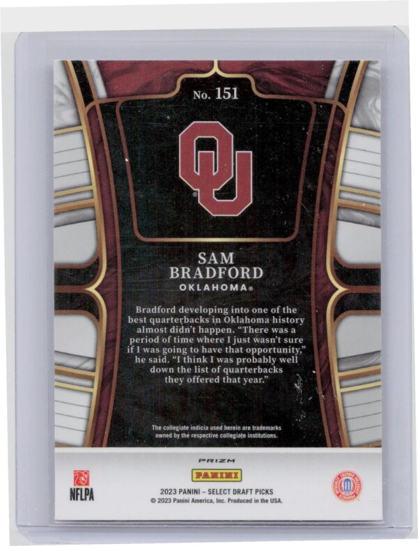 2023 Panini Select Draft Picks Sam Bradford Red Lazer Prizm #151 Sooners - Image 3