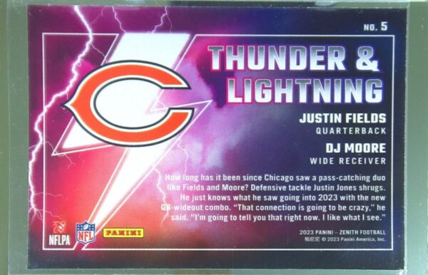 2023 Panini Zenith DJ Moore / Justin Fields #5 Bears Thunder and Lightning - Image 3