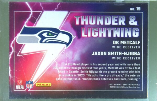 2023 Panini Zenith DK Metcalf / Jaxon Smith-Njigba #19 Thunder and Lightning - Image 3
