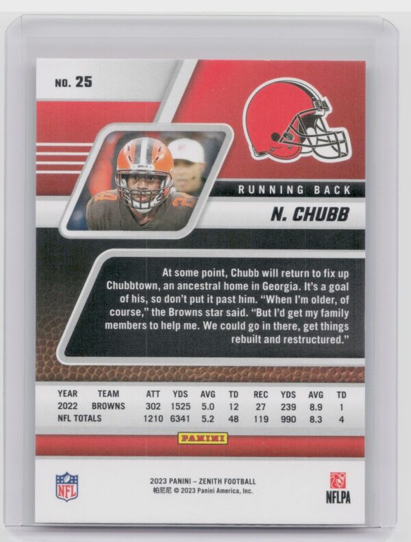 2023 Panini Zenith Nick Chubb No Huddle #25 Browns - Image 3