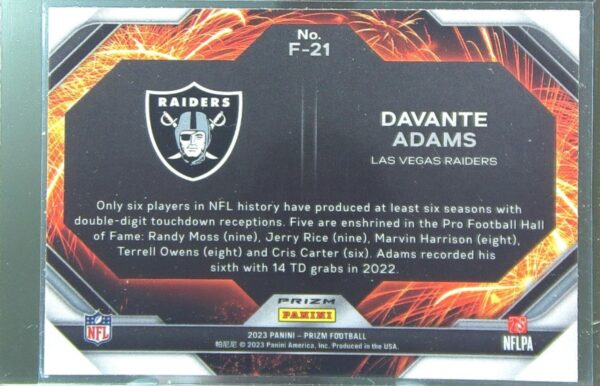 2023 Prizm Davante Adams #F-21 Raiders Fireworks Prizms Green - Image 3