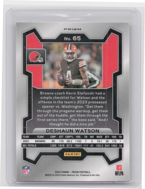 2023 Prizm Deshaun Watson Orange Lazer #65 Browns - Image 3
