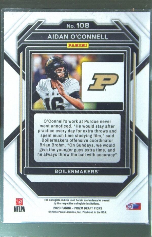 2023 Prizm Draft Picks Aidan O'Connell RC #108 Boilermakers - Image 3