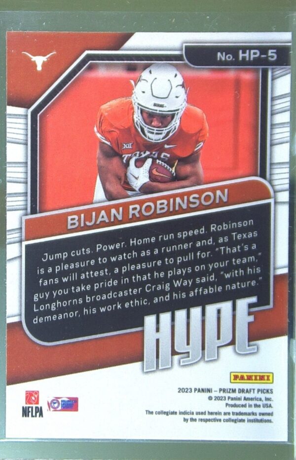 2023 Prizm Draft Picks Bijan Robinson RC #HP-5 Longhorns Hype - Image 3
