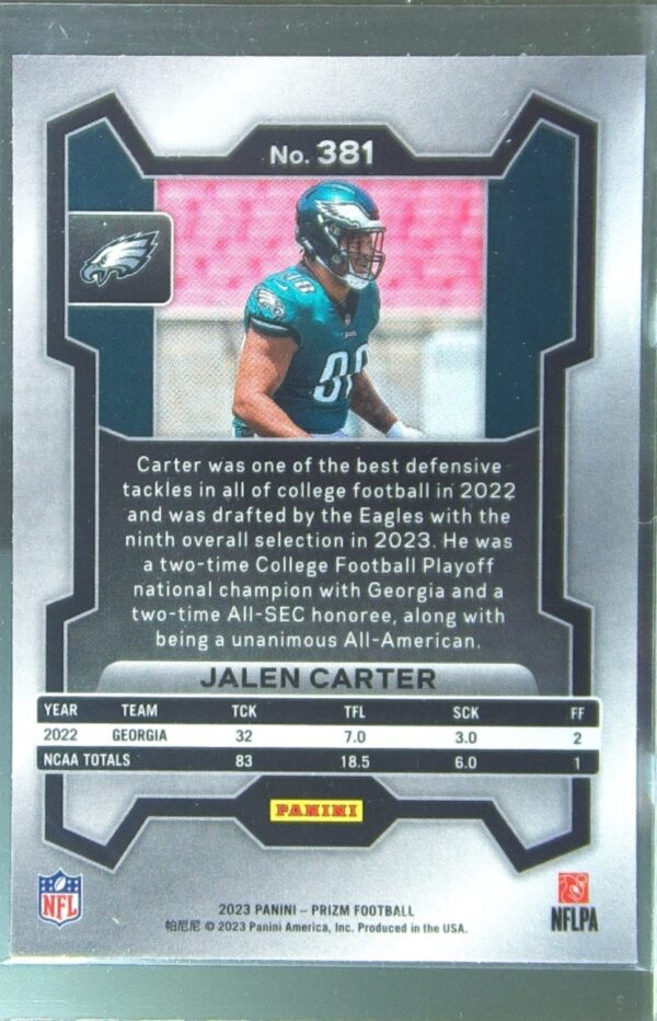 2023 Prizm Jalen Carter RC #381 Eagles - Image 3