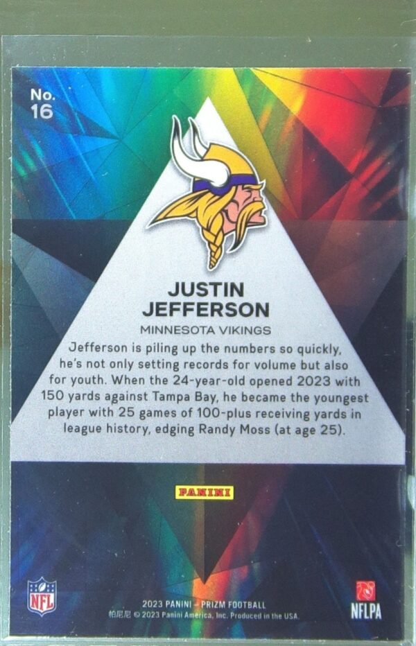 2023 Prizm Justin Jefferson #16 Vikings Prizmatic - Image 3