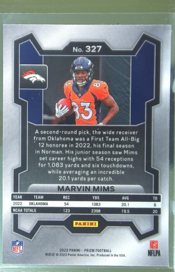2023 Prizm Marvin Mims RC #327 Broncos - Image 3