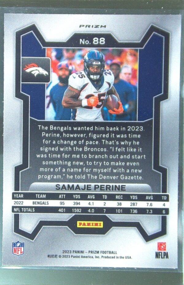 2023 Prizm Samaje Perine Green Wave #88 Broncos - Image 3