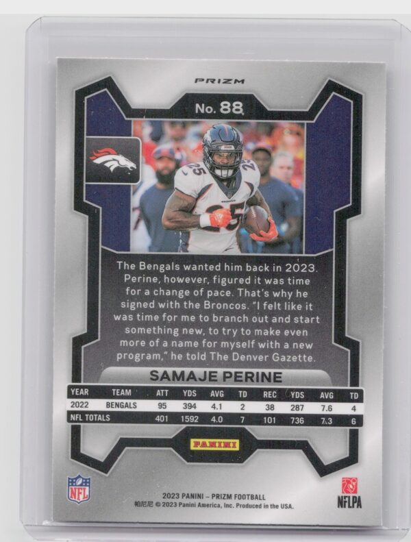 2023 Prizm Samaje Perine Orange Ice #88 Broncos - Image 3