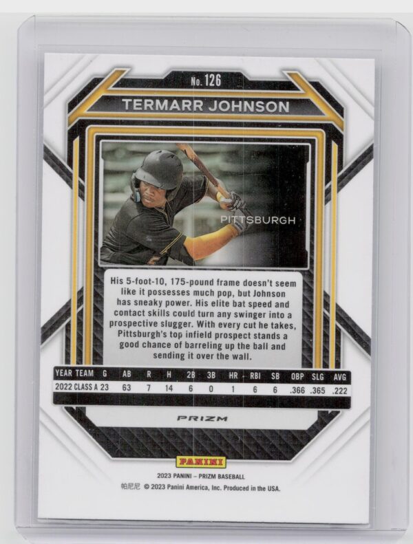 2023 Prizm Termarr Johnson Blue Ice Prizm #126 Pirates - Image 3