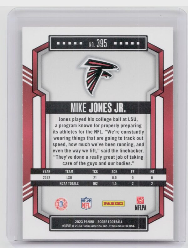 2023 Score Mike Jones Jr. Gold RC #395 Falcons - Image 3