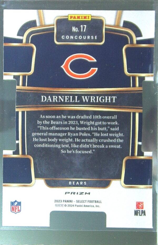 2023 Select Darnell Wright Red and Yellow Prizms Die Cuts RC #17 Bears - Image 3