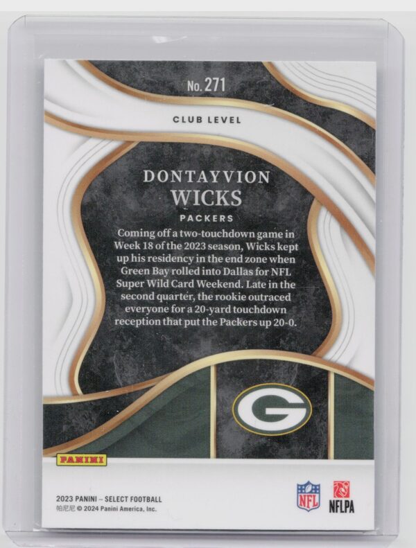2023 Select Dontayvion Wicks Club Level RC #271 Packers - Image 3