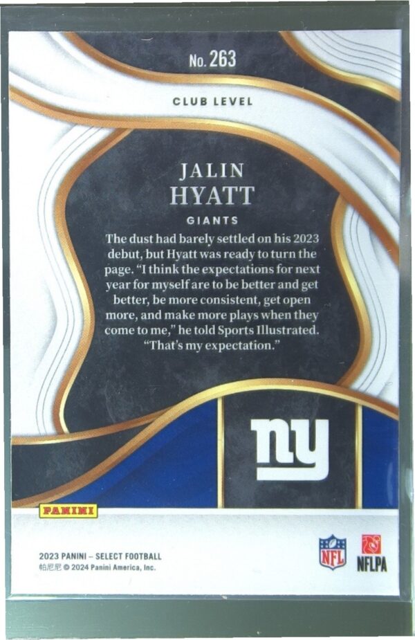 2023 Select Jalin Hyatt RC #263 Giants - Image 3