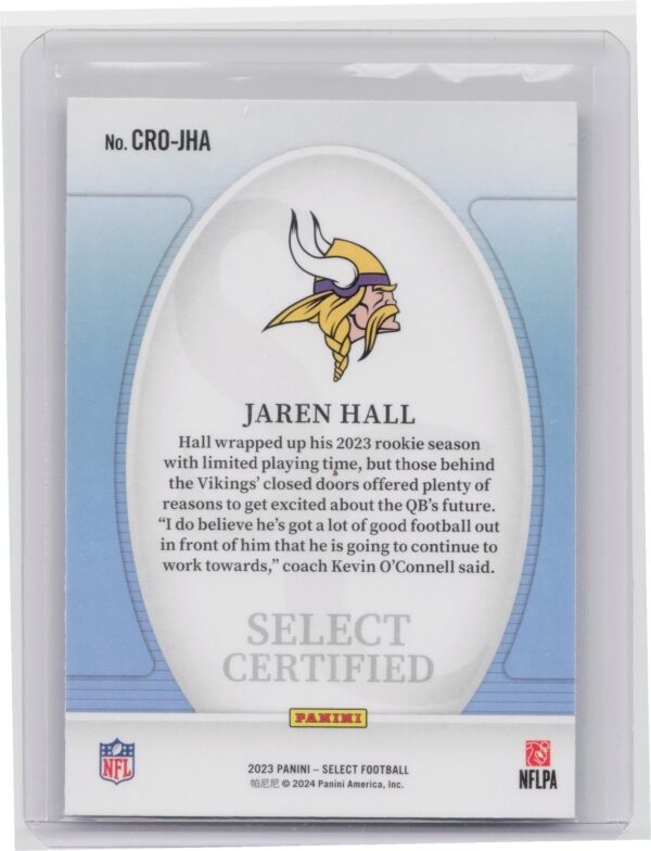 2023 Select Jaren Hall RC #CRO-JHA Vikings Select Certified Rookies - Image 3