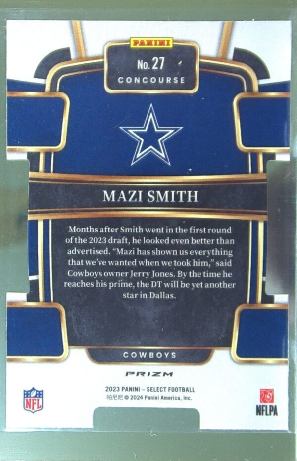 2023 Select Mazi Smith Green and Yellow Prizms Die Cuts RC #27 Cowboys - Image 3