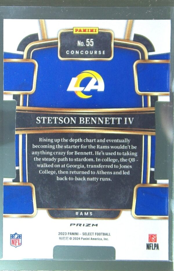 2023 Select Stetson Bennett IV Black and Green Prizms Die Cuts RC #55 Rams - Image 3