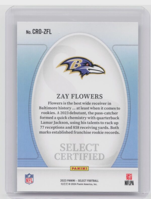 2023 Select Zay Flowers RC #CRO-ZFL Ravens Select Certified Rookies - Image 3