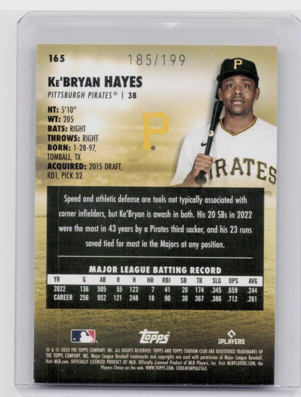 2023 Stadium Club Ke'Bryan Hayes /199 #165 Pirates - Image 3