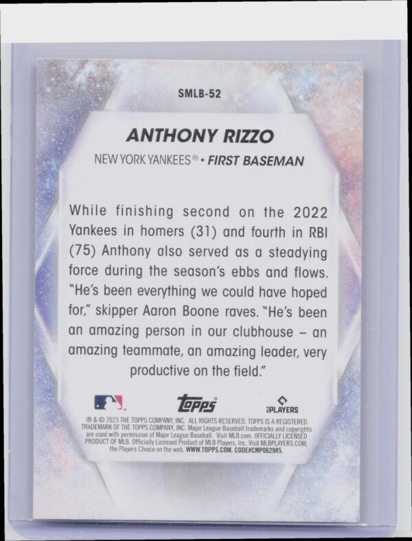 2023 Topps Anthony Rizzo #SMLBC-52 Yankees Stars of MLB Chrome - Image 3