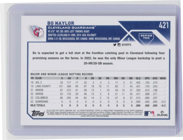 2023 Topps Bo Naylor Purple RC #421 Guardians - Image 3