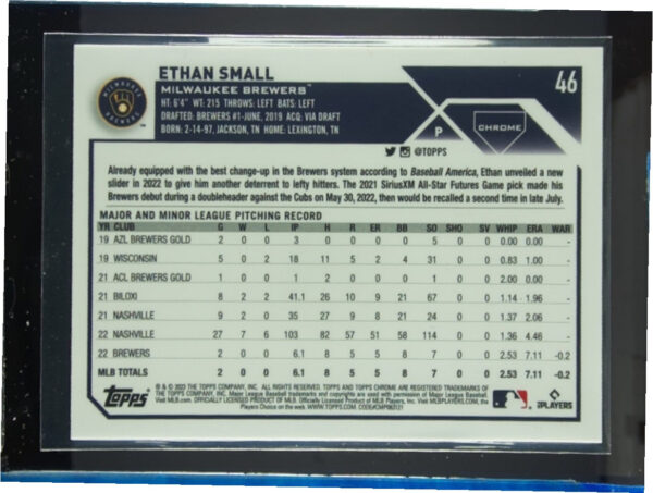 2023 Topps Chrome Ethan Small Pink Refractor #46 Brewers - Image 3