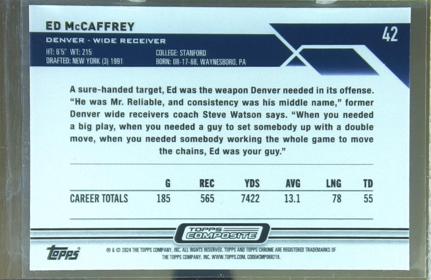 2023 Topps Composite Ed McCaffrey Topps Chrome Pink Refractor #42 Broncos - Image 3