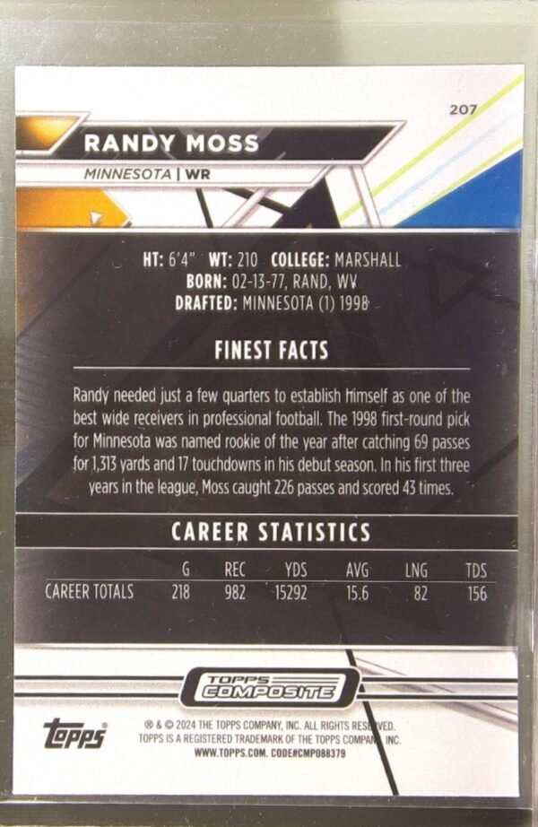 2023 Topps Composite Randy Moss #207 Vikings - Image 3