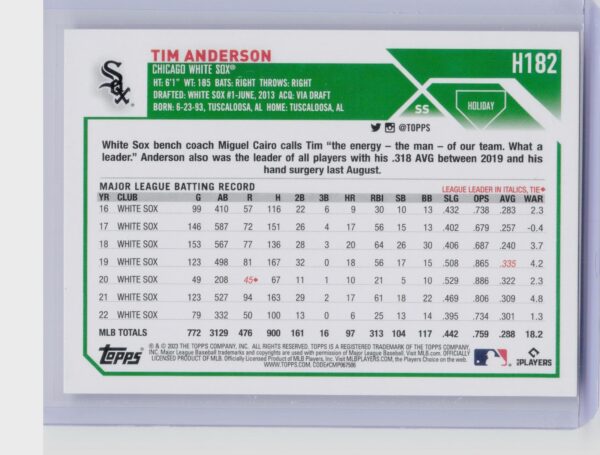 2023 Topps Holiday Tim Anderson #H182 White Sox - Image 3